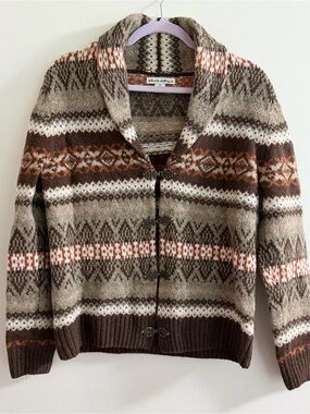 Vintage Telluride Clothing Co Fair Isle 100% Wool Cardigan Sweater Metal Clasp M